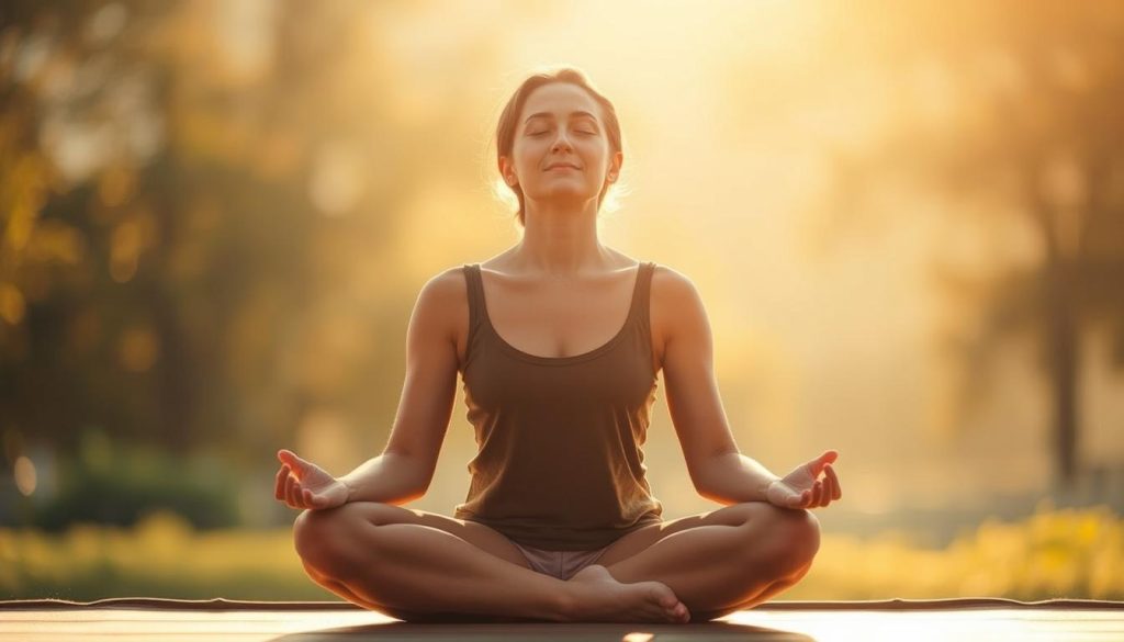 A serene, meditative scene of a person sitting cross-legged, their eyes closed and their expression peaceful, as they engage in deep breathing and active listening. The figure is bathed in warm, soft lighting, creating a calming, introspective atmosphere. The background is blurred, with hints of natural elements like trees or a distant horizon, emphasizing the focus on the individual's inner experience. The composition is balanced and harmonious, inviting the viewer to join in the tranquil moment of respiration and active listening. A serene, meditative scene of a person sitting cross-legged, their eyes closed and their expression peaceful, as they engage in deep breathing and active listening. The figure is bathed in warm, soft lighting, creating a calming, introspective atmosphere. The background is blurred, with hints of natural elements like trees or a distant horizon, emphasizing the focus on the individual's inner experience. The composition is balanced and harmonious, inviting the viewer to join in the tranquil moment of respiration and active listening.