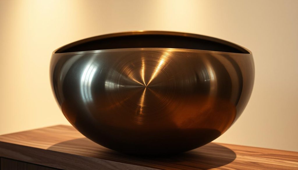 A handsome, expertly crafted handpan drum resting on a wooden surface, its shimmering, metallic tones catching the warm glow of soft lighting from above. The intricate, concentric circular patterns on the surface are meticulously detailed, hinting at the harmonious, soothing sounds it can produce. The handpan is showcased in a minimalist, gallery-like setting, allowing its elegant form and captivating visual appeal to take center stage. The overall mood is one of refined craftsmanship, artistry, and the allure of this unique musical instrument. A handsome, expertly crafted handpan drum resting on a wooden surface, its shimmering, metallic tones catching the warm glow of soft lighting from above. The intricate, concentric circular patterns on the surface are meticulously detailed, hinting at the harmonious, soothing sounds it can produce. The handpan is showcased in a minimalist, gallery-like setting, allowing its elegant form and captivating visual appeal to take center stage. The overall mood is one of refined craftsmanship, artistry, and the allure of this unique musical instrument.